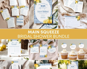 She Found Her Main Squeeze, Lemon Bridal Shower Invitation & Games Bundle, Italian Tiles Shower, Citrus Bridal Shower (0105)