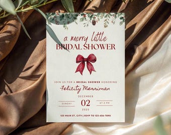 PRINTED + SHIPPED Merry Little Bridal Shower Invitation, Editable Christmas Bridal Shower Invite, Holiday Bridal Shower Invitation (0203)