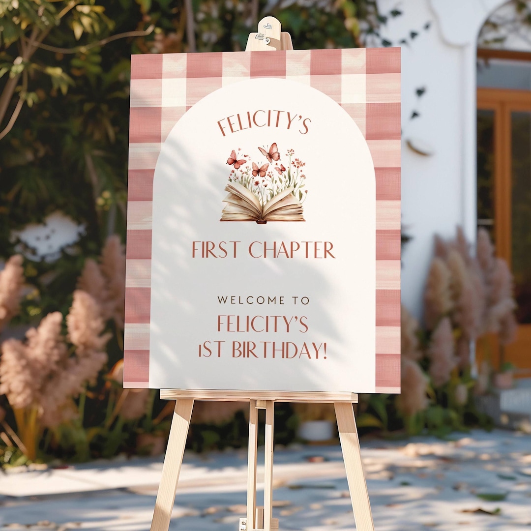 First Chapter Birthday Sign, Storybook 1st Birthday Welcome Sign, Book ...