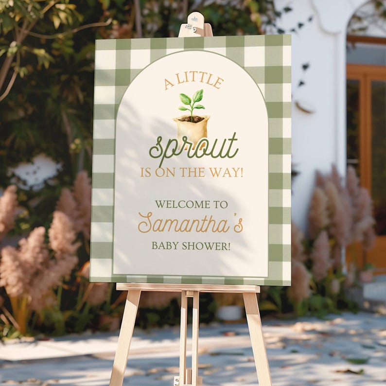 Little Sprout Baby Shower Sign, Garden Baby Shower Welcome Sign, A Little Sprout is on the Way, Plant Theme (0233) image 4