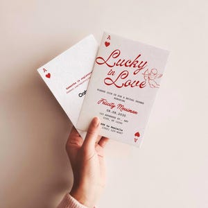 Lucky in Love Bridal Shower Invitation, Vegas Bridal Shower Invite, Queen of Hearts Shower Invitation, Cupid Theme (Canva Template) image 3