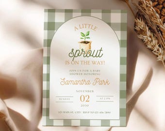Little Sprout Baby Shower Invitation, Garden Baby Shower Invite, A Little Sprout is on the Way, Plant Theme (0233)