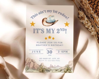 Invitación de cumpleaños "Este no es mi primer rodeo", Invitación de cumpleaños "Segundo rodeo", Invitación de cumpleaños para niño de 2 años, Fiesta de cumpleaños "Segundo rodeo" para niño