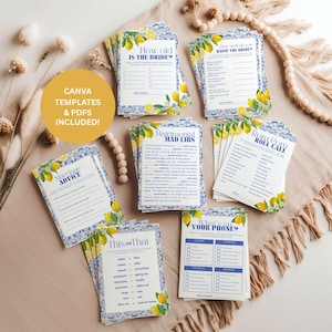 Lemon Bridal Shower Games, Citrus Bridal Shower Game Bundle, Mediterranean Bridal Shower Games, Amalfi Coast Bridal Shower Templates, 0105