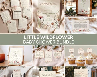 Wildflower Baby Shower, A Little Wildflower is on the Way Baby Shower Invitation & Games Bundle, Floral Baby Shower (0210)