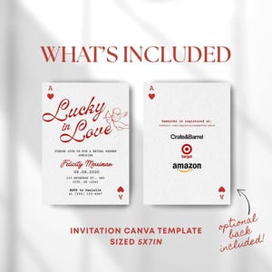 Lucky in Love Bridal Shower Invitation, Vegas Bridal Shower Invite, Queen of Hearts Shower Invitation, Cupid Theme (Canva Template) image 2