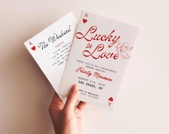 Lucky In Love Bachelorette Invitation & Itinerary, Las Vegas Party, Casino Theme Evite, Editable Canva Template, Printable Event Card