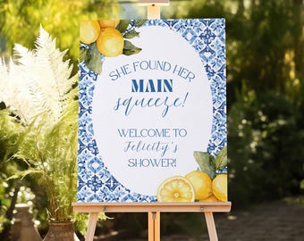 Letrero de bienvenida para despedida de soltera con texto "Main Squeeze", letrero de bienvenida para despedida de soltera con texto "Limón" (0105)