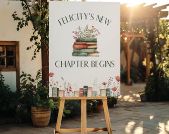 Her Next Chapter Bridal Shower Sign, Story Book Bridal Shower Welcome Sign, New Chapter Begins Bridal Shower Easel Sign Pink Floral (0205)