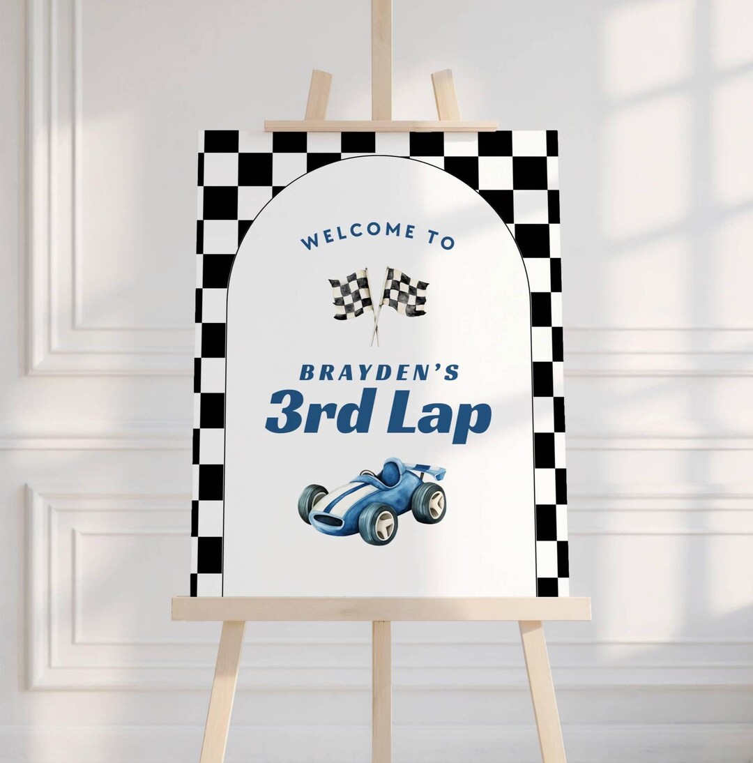 3rd Lap Birthday Sign, Race Car 3rd Birthday Welcome Sign Template ...