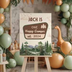 One Happy Camper Sign, Camper First Birthday Welcome Sign Canva Template (0113)