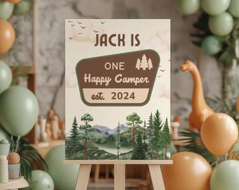 One Happy Camper Sign, Camper First Birthday Welcome Sign Canva Template (0113)