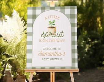 Little Sprout Baby Shower Sign, Garden Baby Shower Welcome Sign, A Little Sprout is on the Way, Plant Theme (0233)