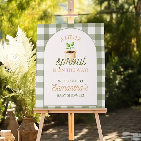 Little Sprout Baby Shower Sign, Garden Baby Shower Welcome Sign, A Little Sprout is on the Way, Plant Theme (0233)