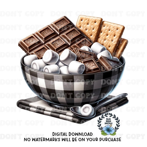 S'mores Clipart, Camping S'mores, S'mores Towel, Coffee Bar Towel, Sublimation Design, PNG Digital Product Download