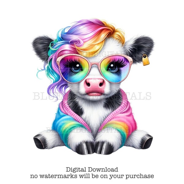 Rainbow Cow Png, Farm Girl Sublimation Design T Shirt Mug Tumbler Graphic Digital Download