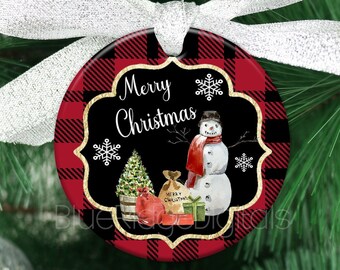 Bauernhaus Weihnachten Runde Ornament Sublimation Design Frohe Weihnachten Schneemann PNG Digital Produkt Download