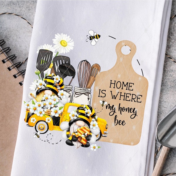 Summer Gnome Towel Png, Bee Gnome, Sublimation Design, Home Is Where My Honey Bee PNG Kitchen Digital Product Download