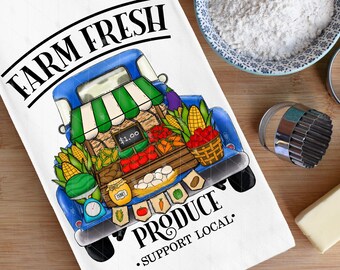 Towel Png, Farm Fresh Produce, Towel Sublimation Designs, Farmers Market Blue Truck, Buy Local Png, Digital Product Download