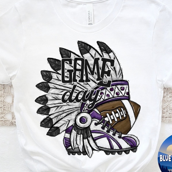 GAME DAY, School Football Png, Sublimation Designs, Indian Head Dress, School Colors Mascot, Digital Product Download