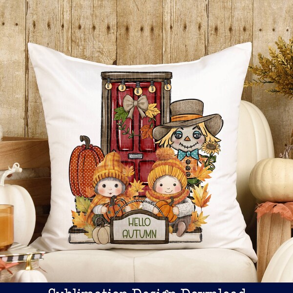 Fall Pillow, Sublimation Design, Fall Front Door Png, Farmhouse Autumn Home Decor Printable Art PNG Digital Product Download