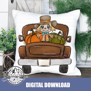 Fall Truck, Fall Scarecrow Png, Digital Download, Sublimation DTF Printable Design
