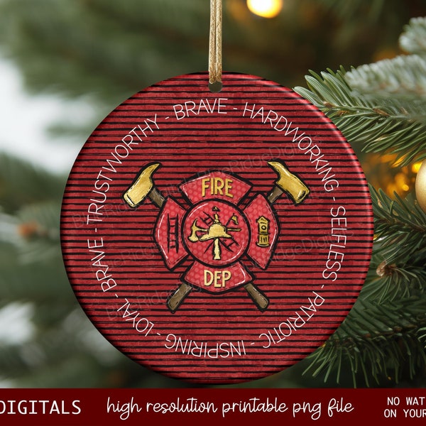Feuerwehrmann Weihnachten Ornament Sublimation Design Runde PNG Datei Digitaler Produkt Download