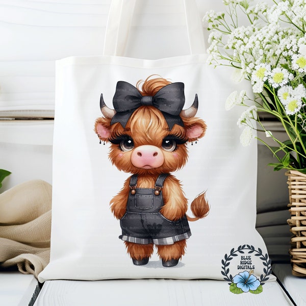 Country Farm Girl, Highland Cow Sublimation Design PNG For Tote Bags Mugs Tumblers Shirts Digital Product Download