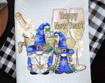 2024 Frohes Neues Jahr Handtuch - Gnome Sublimation Designs - Blaue Neujahrszwerge Digitales Produkt Download PNG-Datei