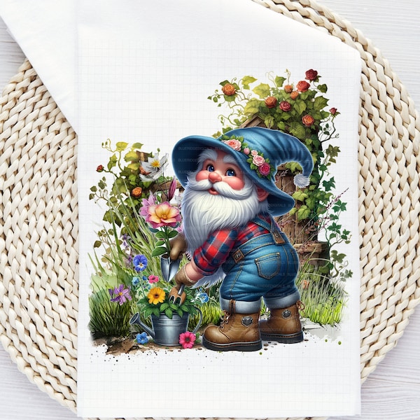 Spring Garden Gnome Png - Sublimation Design Clipart For Pillows Towels Shirts - Digital Product Download