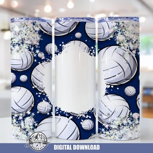 Volleyball, 20oz Skinny Tumbler Sublimation Design, Blue Volleyball, Add Text Tumbler Wrap Png Digital Download