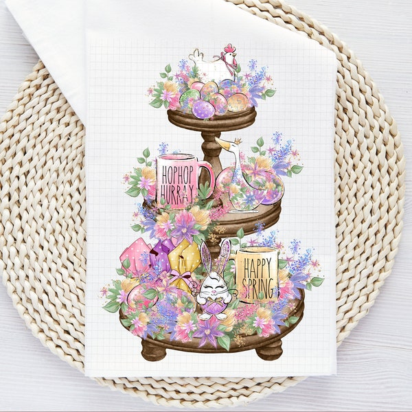 Easter Towel Sublimation Designs Farmhouse Spring Tiered Tray PNG Home Decor Printable Digital Product Download