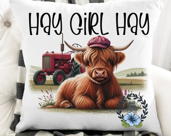 Hay Girl Hay Png, Highland Cow Farm Girl Sublimation Design PNG Digital Product Download