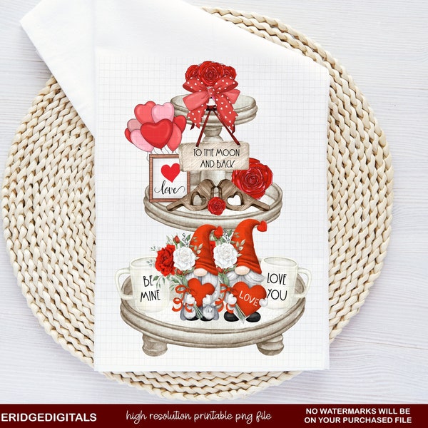 Farmhouse Valentines Towel, Tiered Tray Sublimation Design, Valentine Gnomes PNG, Digital Product Download
