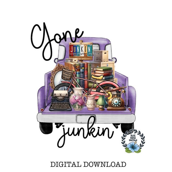 Gone Junkin Png Purple Truck Sublimation Design, Yard Sale Flea Market, Estate Sale Clipart Digital Product Download