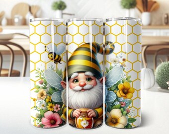 Bee Gnome 20 oz Skinny Tumbler Sublimation Designs Summer Tumbler Wrap Png Digital Download