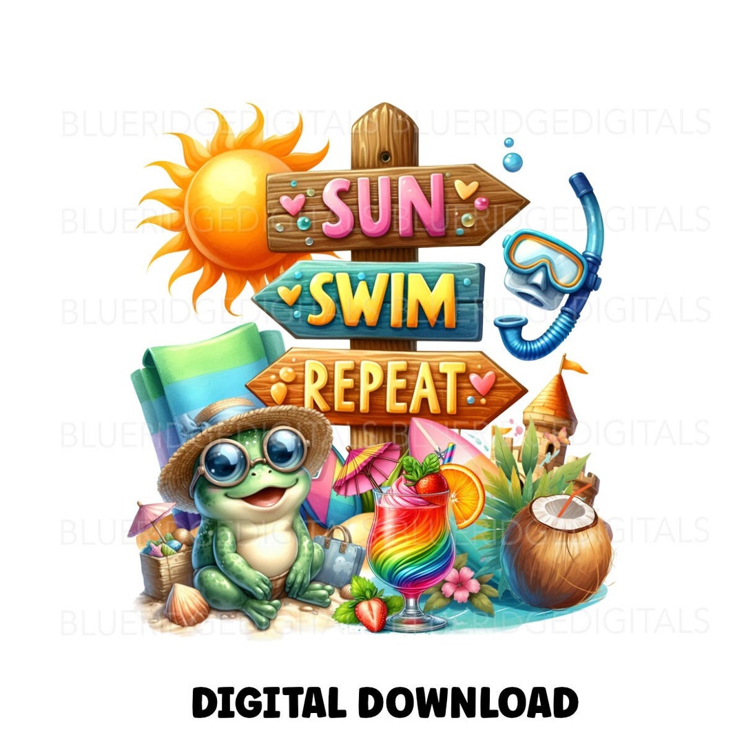 Beach Summer Frog PNG Sublimation Design Summer T Shirt Towel Clipart ...