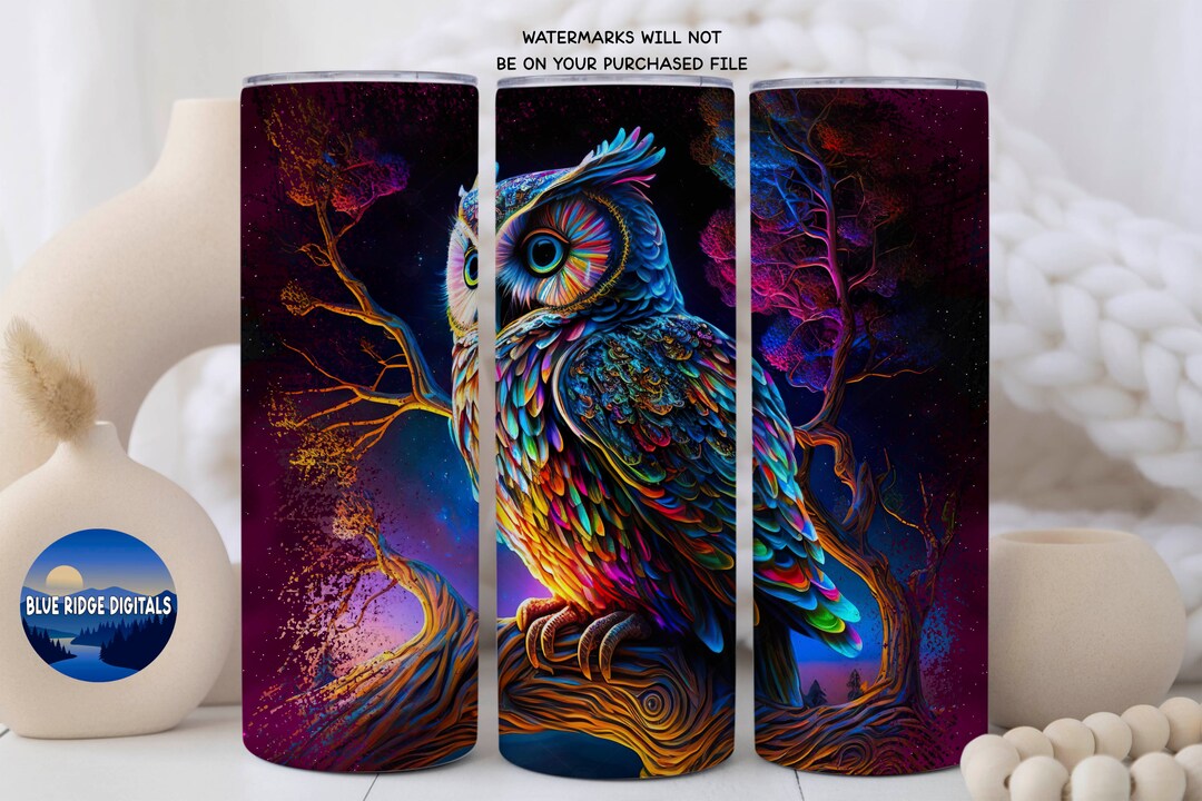 Neon Owl 20 Oz Skinny Tumbler Sublimation Design - Etsy