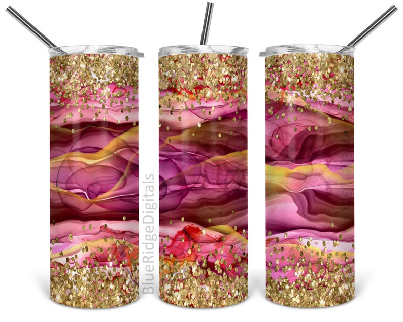 Alcohol Ink 20oz Skinny Tumbler Sublimation Designs STRAIGHT Abstract Burgundy Pink Gold Png Digital Download