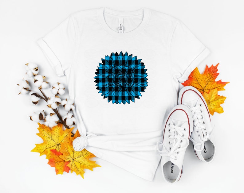 Download Blue Buffalo Plaid Sunflower Png Sublimation Graphic | Etsy