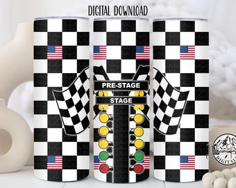Drag Racing Tumbler Sublimation Design, Patriotic 20oz Skinny Tumbler (PNG Digital Download)