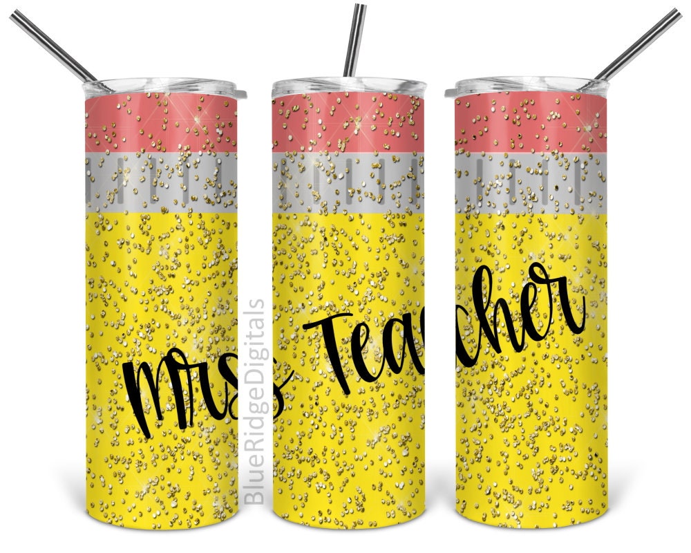 Teachers Tumbler Add A Name Glitter Pencil Tumbler Oz Etsy