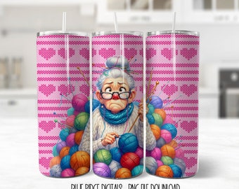 Knit Crochet 20 oz Skinny Tumbler Sublimation Design Crafters Tumbler Wrap PNG Instant Download