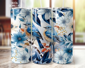 Bluebird Sublimation Design, 20 oz Skinny Tumbler Vorlage PNG Digitaler Produkt-Download