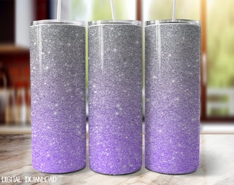 Lavender Gray Ombre, 20 oz Skinny Tumbler Sublimation Design Purple Gray Glitter Tumbler Wrap Png Digital Product Download