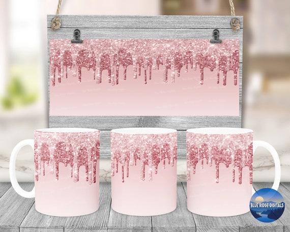 Pink Dripping Glitter Sublimation Tumbler Designs