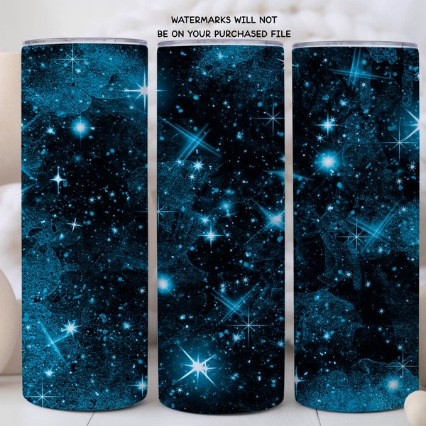 Galaxy 20 oz Skinny Tumbler Sublimation Designs, Turquoise Blue Outer Space Tumbler Wrap Png Digital Product Download