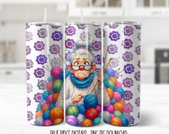 Knit Crochet 20 ozTumbler Design Sublimation Design Crafters Tumbler Wrap Png Digital Product Download