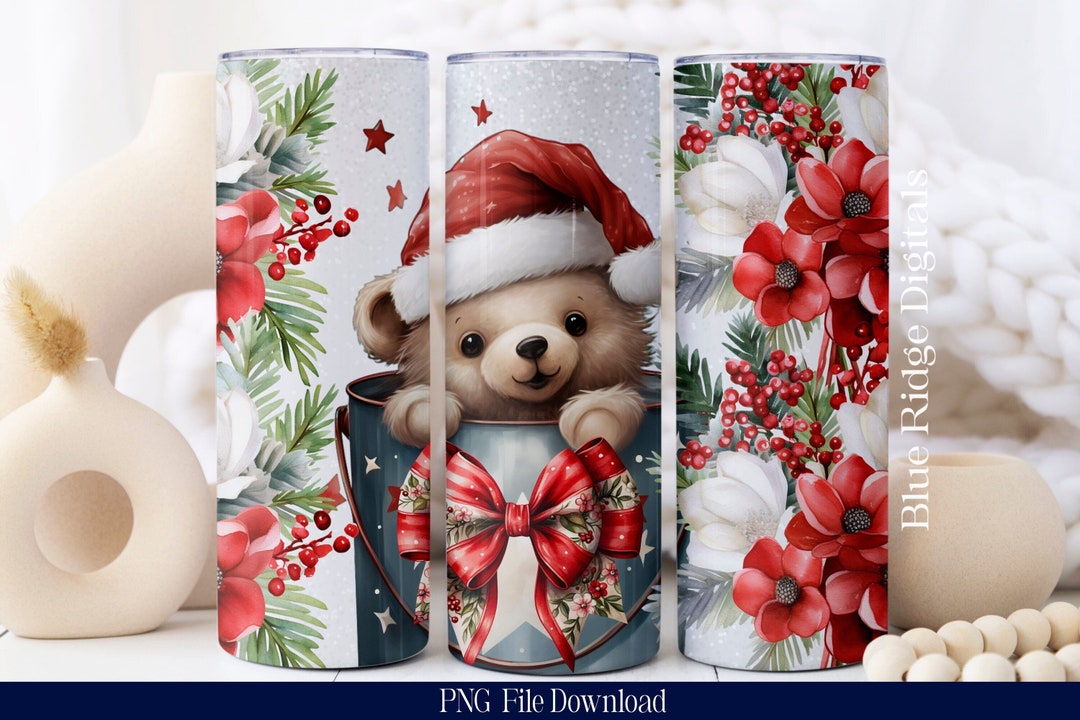 Christmas Teddy Bear 20 Oz Skinny Tumbler Sublimation Design Bear in ...