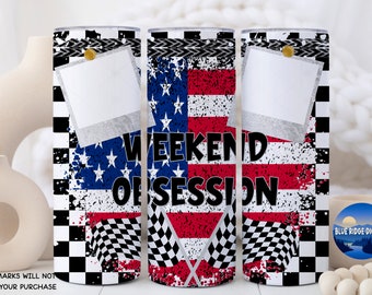 Weekend Racing, 20 oz Skinny Tumbler  Design Sublimation Design Add 2 Photos Checkered Flag Tumbler Wrap Png Digital Product Download